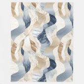 Blue Cream Ivory Abstract Waves Beach Fleece Deken (Voorkant)