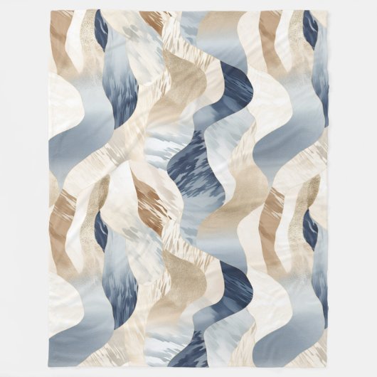 Blue Cream Ivory Abstract Waves Beach Fleece Deken (Voorkant)