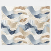 Blue Cream Ivory Abstract Waves Beach Fleece Deken (Voorkant (Horizontaal))