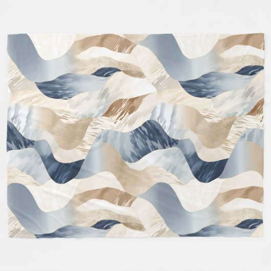 Blue Cream Ivory Abstract Waves Beach Fleece Deken (Voorkant (Horizontaal))