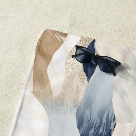 Blue Cream Ivory Abstract Waves Beach Strandlaken (In situ)