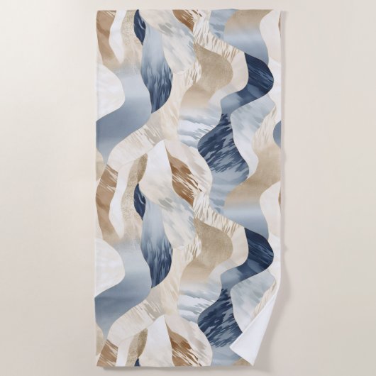 Blue Cream Ivory Abstract Waves Beach Strandlaken (Voorkant)