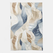 Blue Cream Ivory Abstract Waves Beach Theedoek (Verticaal)