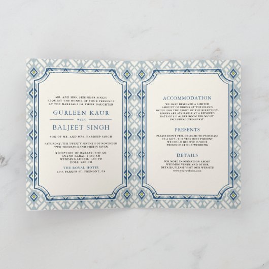 Blue Cream Ivory Ikat All in One Sikh Wedding (Binnen)