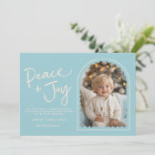Blue Cream Modern Arch Peace Joy Foto van Kerstmis Feestdagenkaart (Staand voorkant)