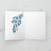 Blue Cream Peacock Feathers Verjaardag Kaart (Binnen)