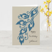 Blue Cream Peacock Feathers Verjaardag Kaart (Gele Bloem)