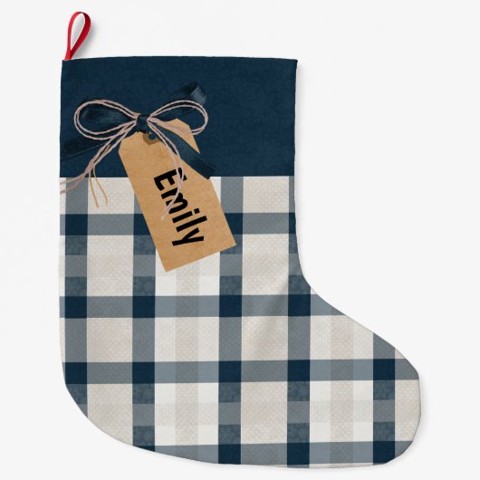 Blue Cream Pset Kraft Label op maat  Grote Kerstsok (Voorkant)