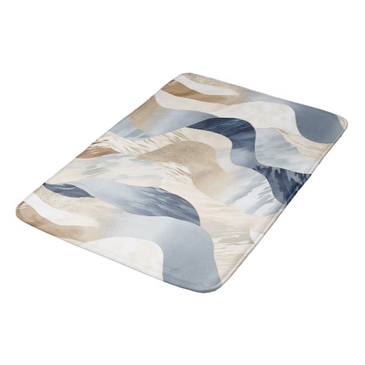 Blue Cream Sand Ivory Abstract Waves Beach Badmat (Gekanteld)