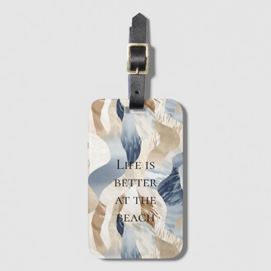 Blue Cream Sand Ivory Abstract Waves Beach Bagagelabel (Voorkant (verticaal))