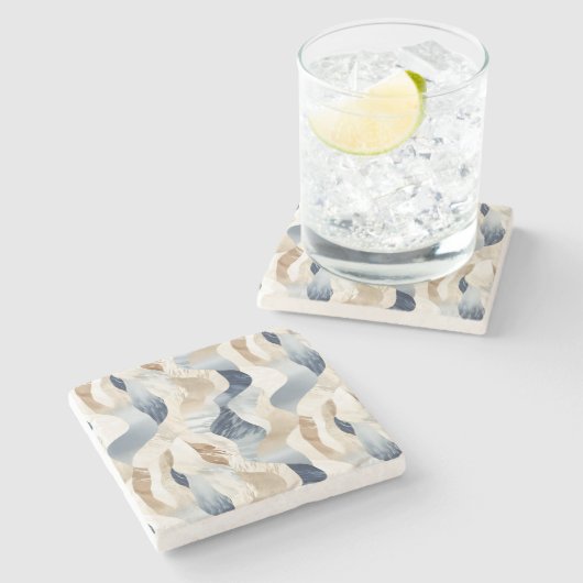 Blue Cream Sand Ivory Abstract Waves Beach Stenen Onderzetter (Zijkant)