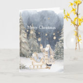 Blue Cream Santa Snow Christmas Trees Kaart (Gele Bloem)