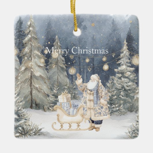 Blue Cream Santa Snow Christmas Trees Keramisch Ornament (Voorkant)