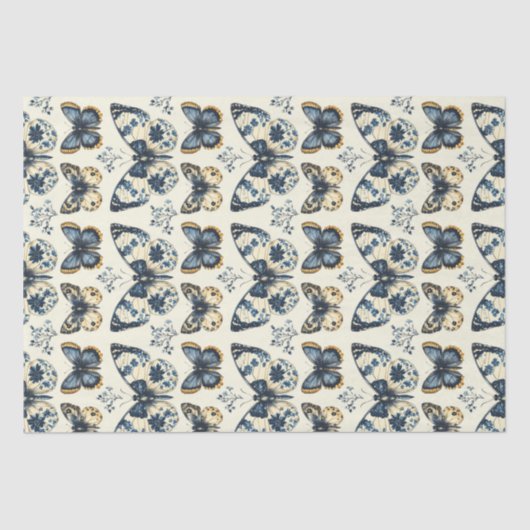  Blue Cream Shabby Chic Butterfly Decoupage Tissuepapier (Voorkant)