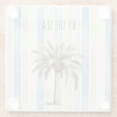 Blue Cream Stripes Tropical Palm Tree Glazen Onderzetter (Achterkant)