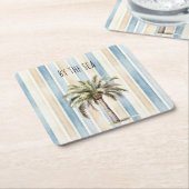 Blue Cream Stripes Tropical Palm Tree Kartonnen Onderzetters (Schuin)