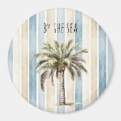 Blue Cream Stripes Tropical Palm Tree Magneet (Voorkant)