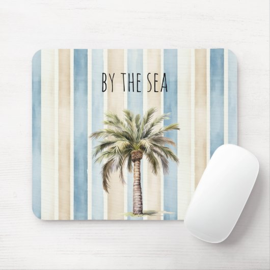 Blue Cream Stripes Tropical Palm Tree Muismat (Met muis)