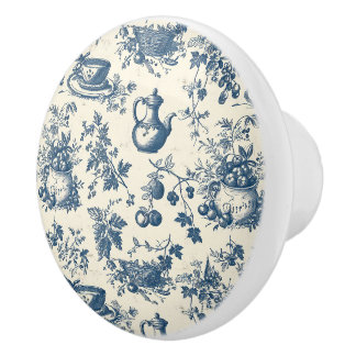 Blue Cream Toile Cottagecore Country Kitchen Keramische Knop