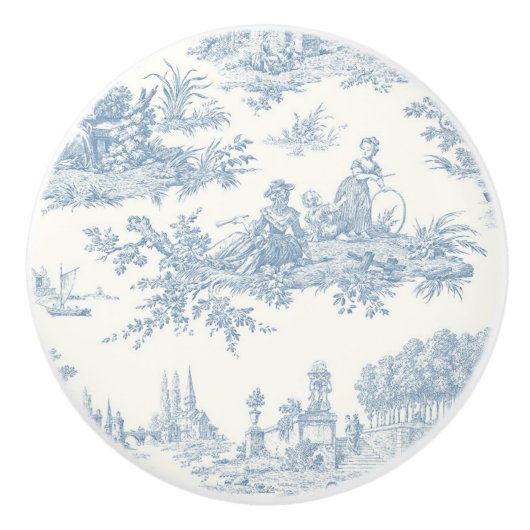 Blue Cream Toile Romantisch landschap Keramische Knop (Voorkant)
