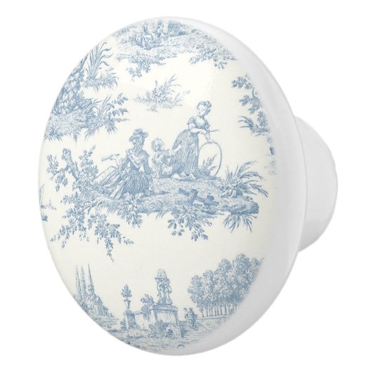 Blue Cream Toile Romantisch landschap Keramische Knop (Rechts)
