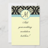 Blue Cream Wedding Monogram Damask Uitnodiging (Achterkant)