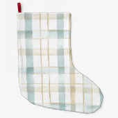 Blue Cream White Plaid Christmas Grote Kerstsok (Voorkant)