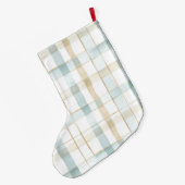 Blue Cream White Plaid Christmas Grote Kerstsok (Achterkant (Hangend))