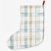 Blue Cream White Plaid Christmas Grote Kerstsok (Achterkant)