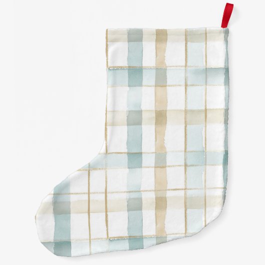 Blue Cream White Plaid Christmas Grote Kerstsok (Achterkant)