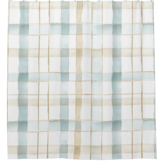 Blue Cream White Plaid   Douchegordijn (Voorkant)