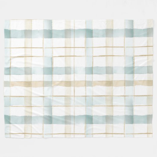 Blue Cream White Plaid Fleece Deken (Voorkant (Horizontaal))
