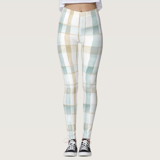 Blue Cream White Plaid Leggings (Voorkant)