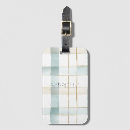 Blue Cream White Plaid Stripes  Bagagelabel (Voorkant (verticaal))