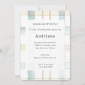 Blue Cream White Plaid Stripes Birthday Kaart (Voorkant)