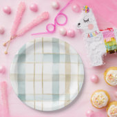 Blue Cream White Plaid Stripes Birthday Papieren Bordje (Feest)