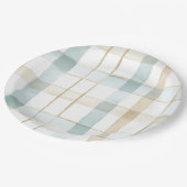 Blue Cream White Plaid Stripes Birthday Papieren Bordje (Gekanteld)