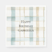 Blue Cream White Plaid Stripes Birthday Servet (Voorkant)
