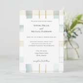 Blue Cream White Plaid Stripes Wedding Kaart (Staand voorkant)