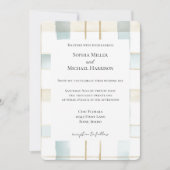 Blue Cream White Plaid Stripes Wedding Kaart (Voorkant)