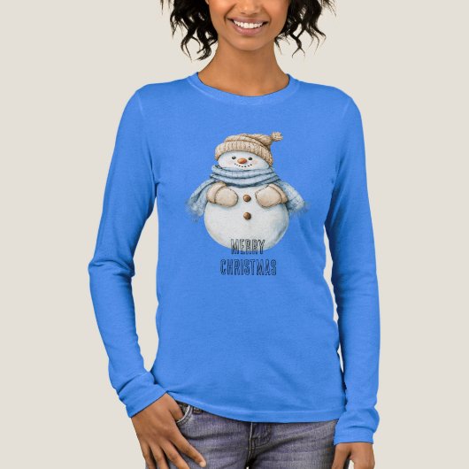 Blue Cream White Snowman Kerstmis Tri-Blend Shirt (Voorkant)