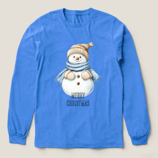 Blue Cream White Snowman Kerstmis Tri-Blend Shirt (Voorkant)