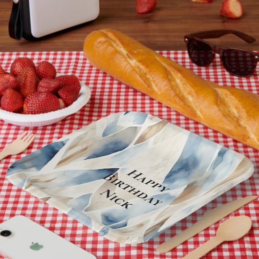 Blue Cream Zee Sand Ocean Serenity Verjaardag Papieren Bordje (Picknick)