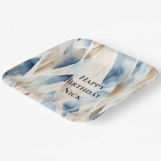 Blue Cream Zee Sand Ocean Serenity Verjaardag Papieren Bordje (Gebogen)