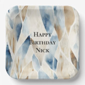 Blue Cream Zee Sand Ocean Serenity Verjaardag Papieren Bordje (Voorkant)