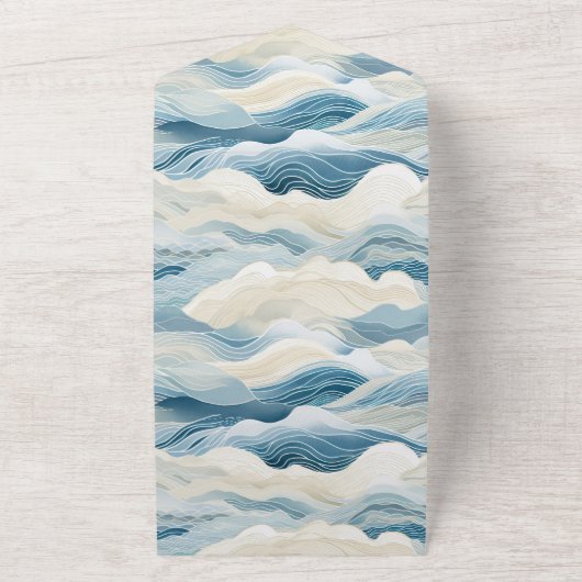 Blue Cream Zee Sand Ocean Waves Beach All In One Uitnodiging (Buitenkant)