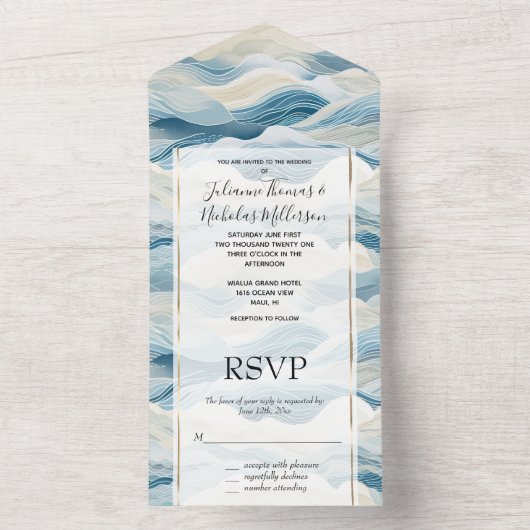 Blue Cream Zee Sand Ocean Waves Beach All In One Uitnodiging (Binnen)