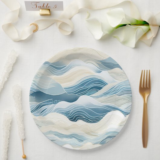 Blue Cream Zee Sand Ocean Waves Beach Papieren Bordje (Huwelijk)