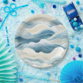 Blue Cream Zee Sand Ocean Waves Beach Papieren Bordje (Feest)