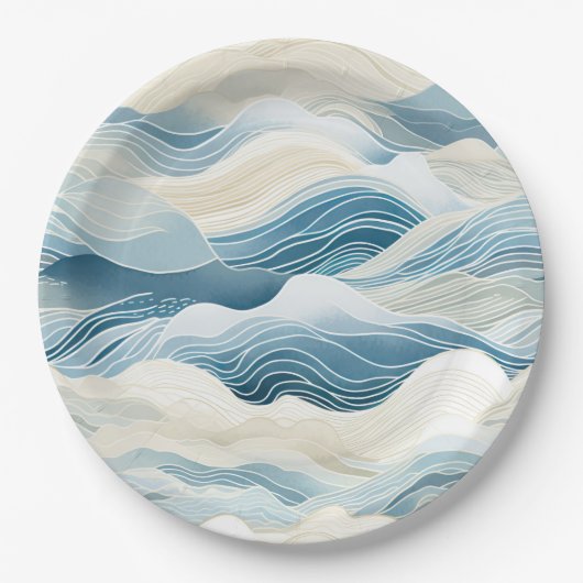 Blue Cream Zee Sand Ocean Waves Beach Papieren Bordje (Voorkant)